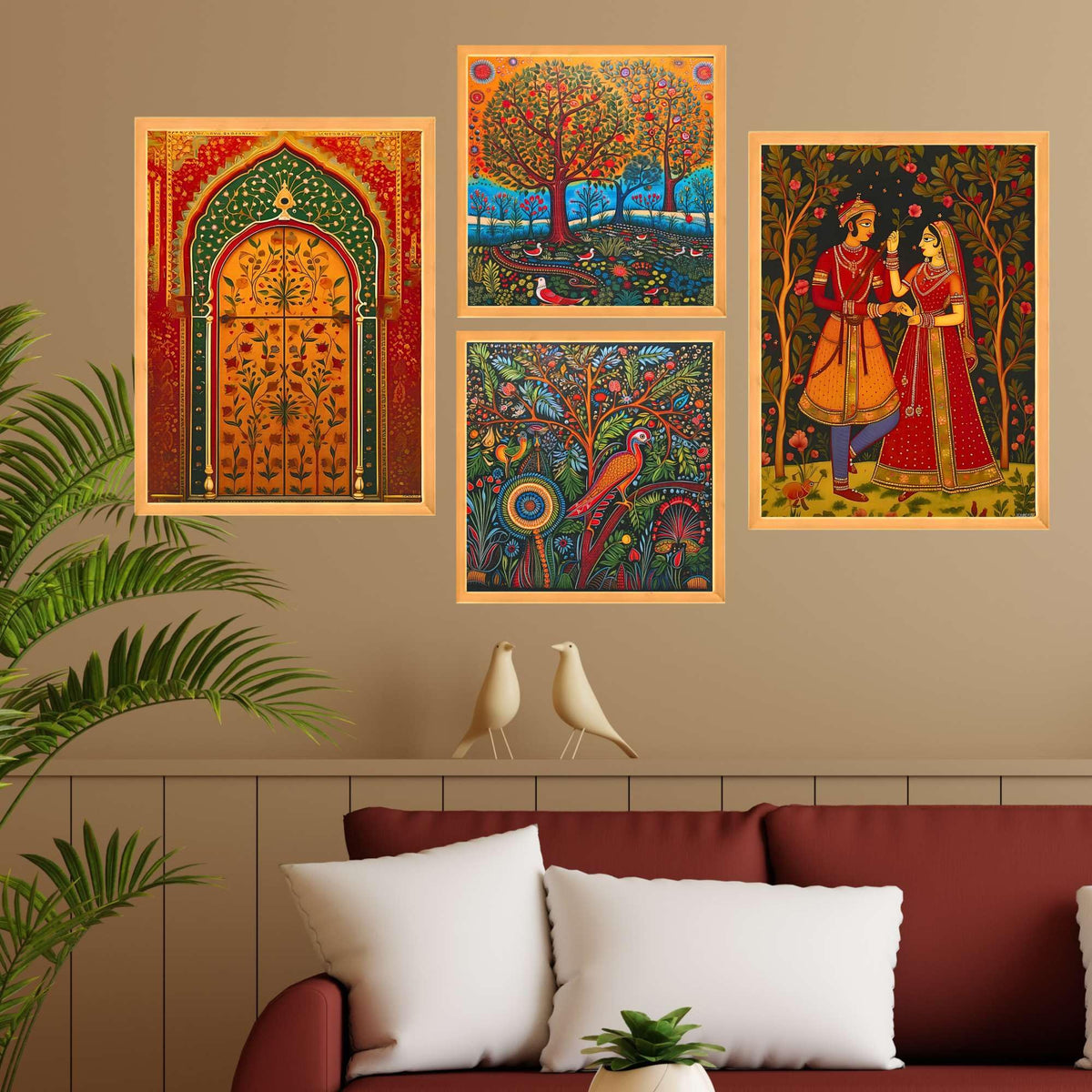 Bhavya Craft Emporium Hub Set of Four Wall Paintings for Wall Dacoration Large Framed Wall Paintings for Living Room & Bedroom Wall Art for Home Decoration & Office Wall Decor (13x10 inch CH-WD4-3)