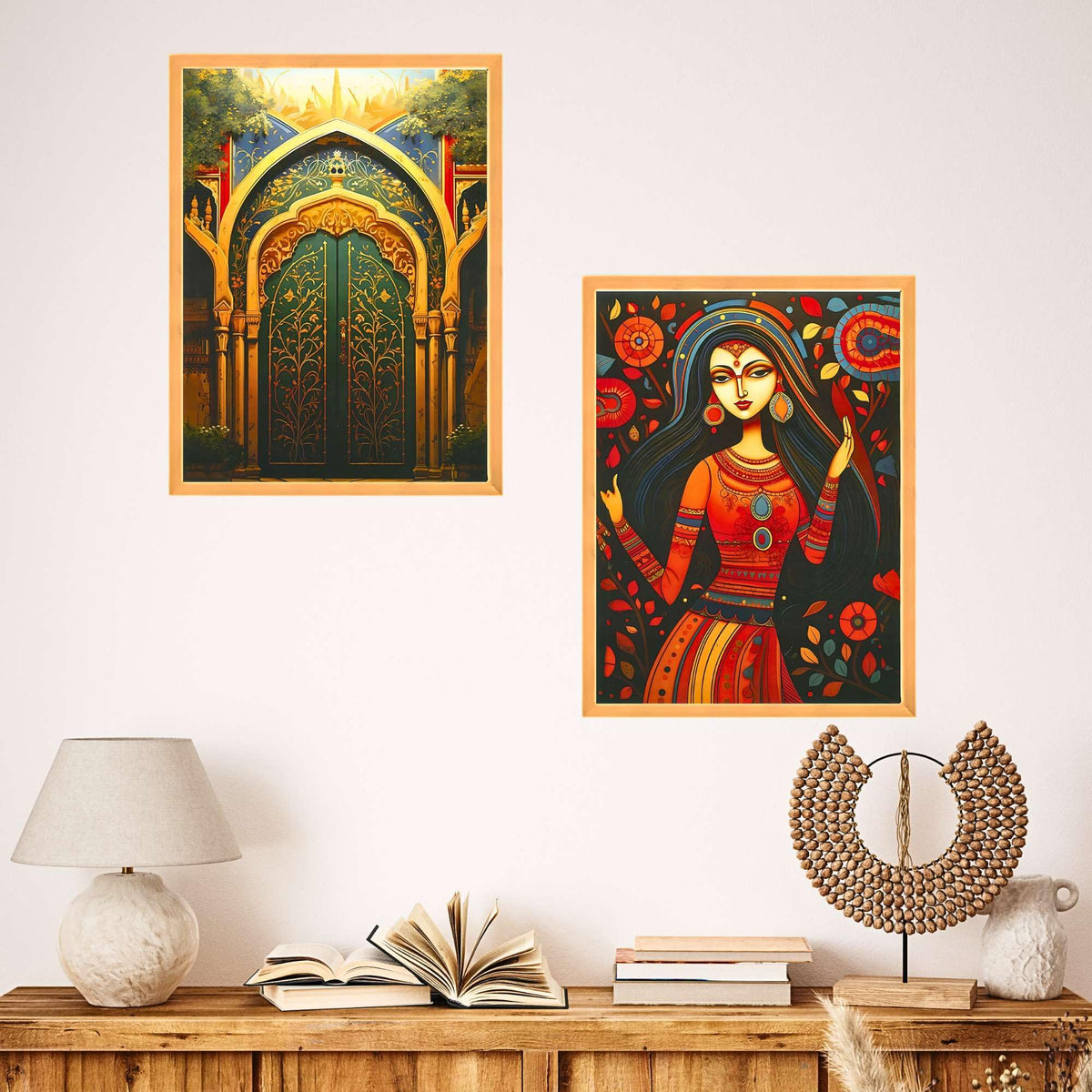 Bhavya Craft Emporium Hub Set of Two Wall Paintings for Wall Dacoration Large Framed Wall Paintings for Living Room & Bedroom Wall Art for Home Decoration & Office Wall Decor (18x12 inch CH-WD2-17)