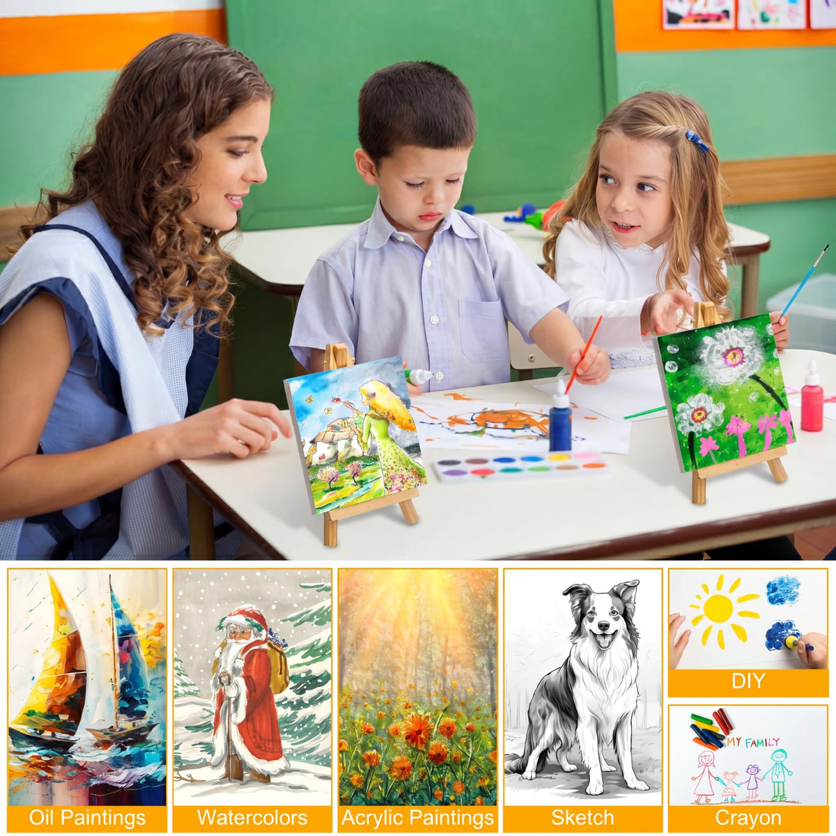 300pcs/150 Pack Mini Canvas with Easel for Painting Wood 6 x 6 Inch