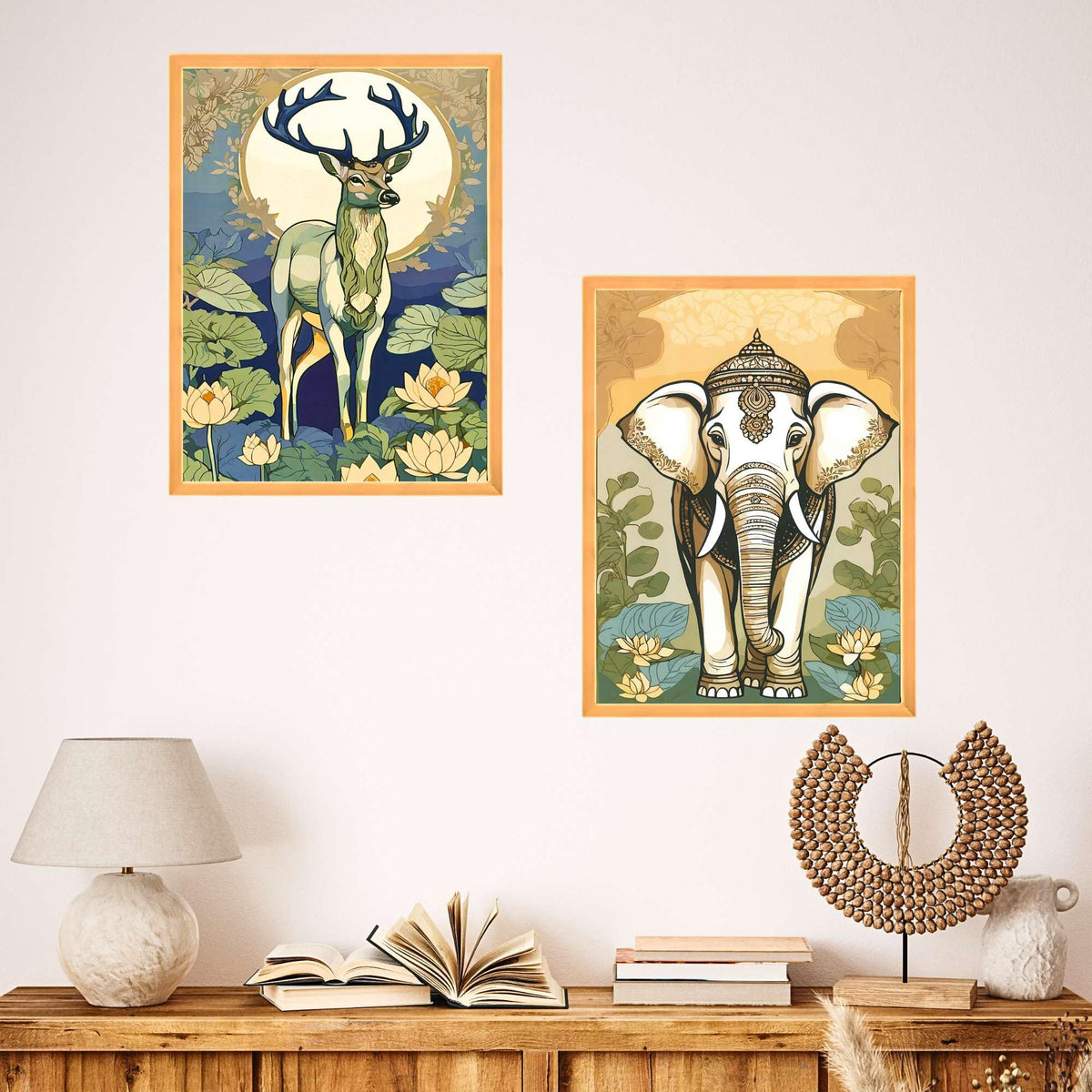 Bhavya Craft Emporium Hub Set of Two Wall Paintings for Wall Dacoration Large Framed Wall Paintings for Living Room & Bedroom Wall Art for Home Decoration & Office Wall Decor (18x12 inch CH-WD2-17)