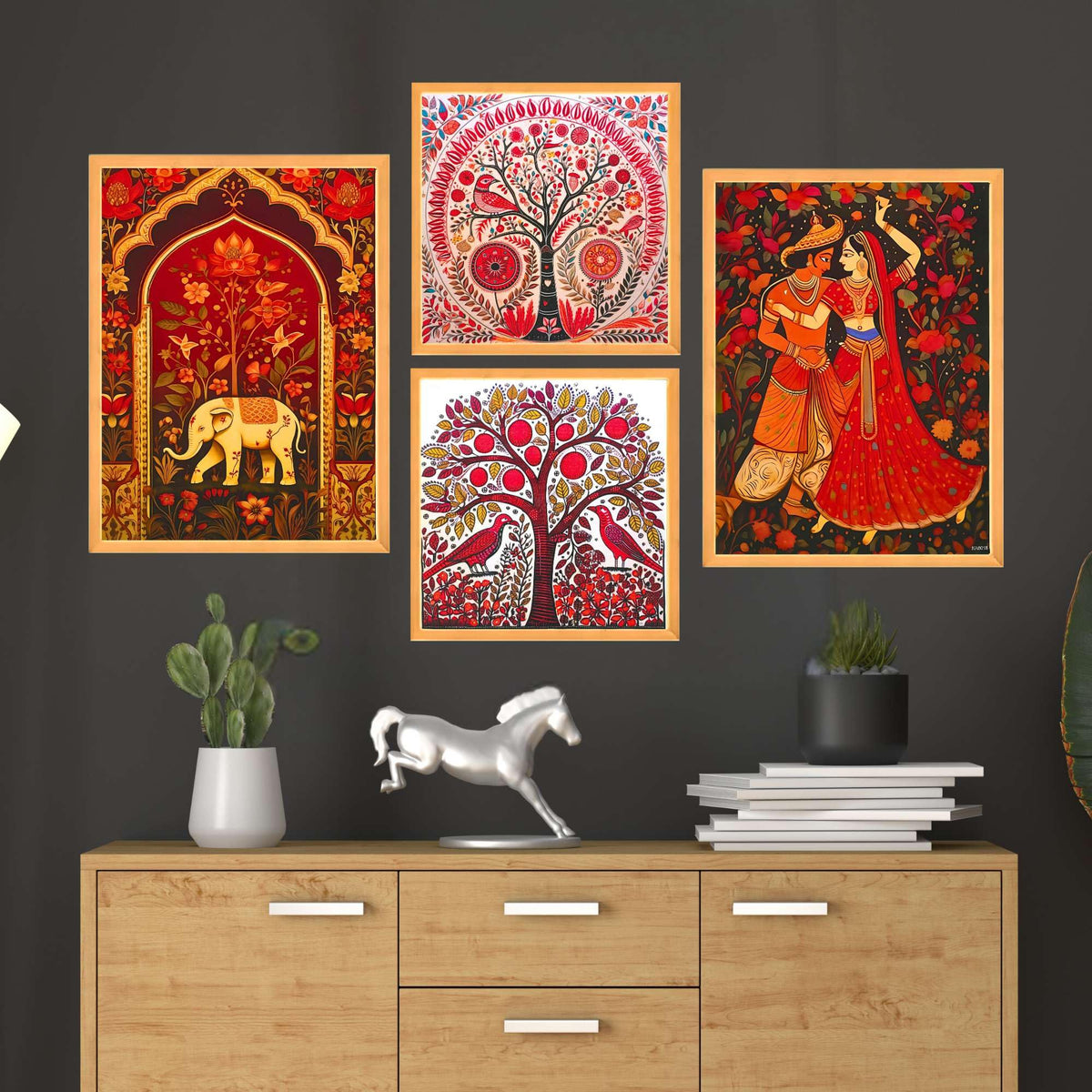 An'Divas Crafts Set of Four Wall Paintings for Wall Dacoration Large Framed Wall Paintings for Living Room & Bedroom Wall Art for Home Decoration & Office Wall Decor (13x10 inch CH-WD4-5)