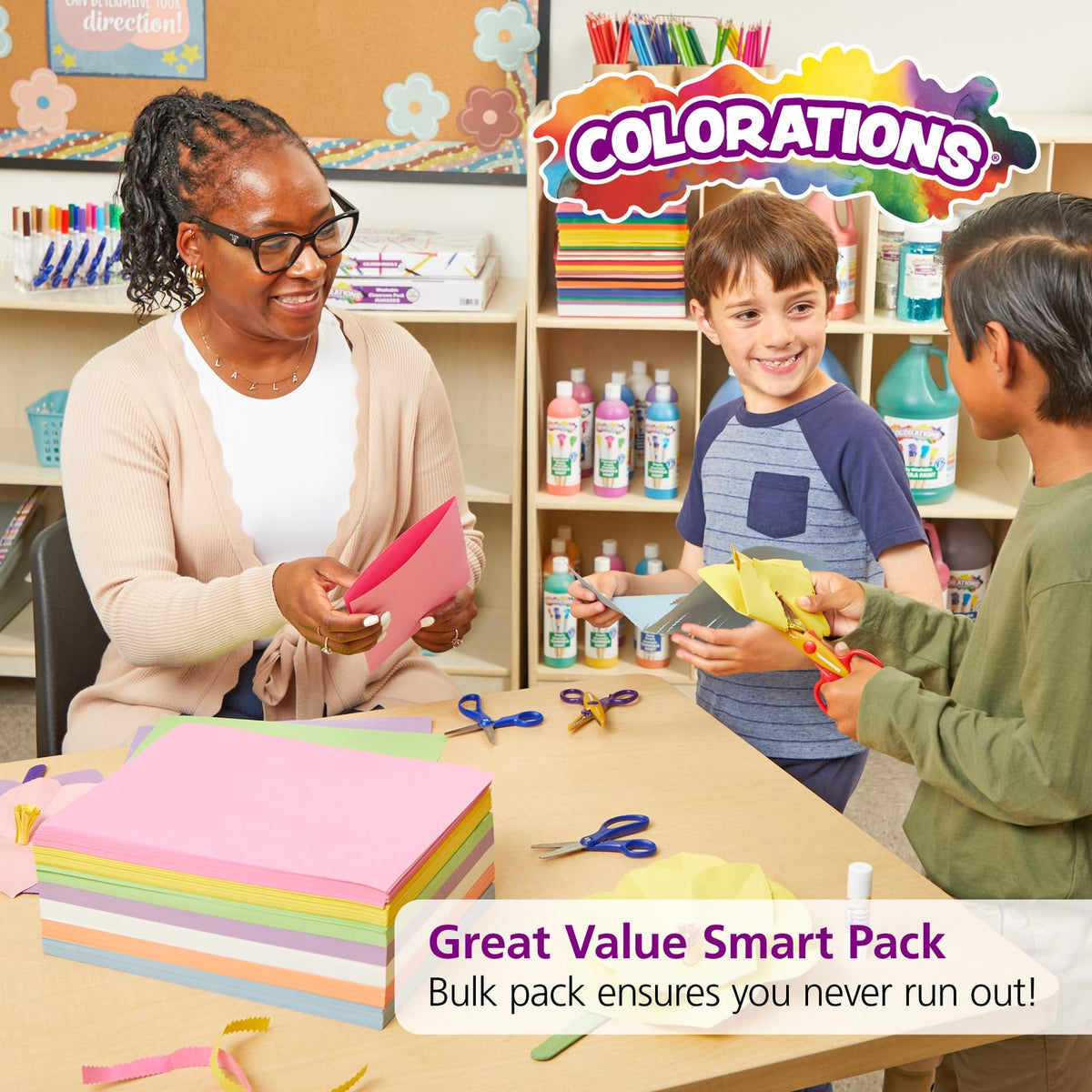 Colorations Bright Construction Paper Smart Pack - (Pack of 6)