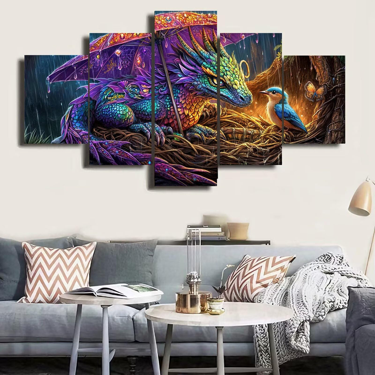 Diamond Painting Kit Bird Diamond Art Kits for Adults Dragon Full Drill Diamond Dots Crystal Rhinestone Gems Arts and Crafts for Home Wall Decor Gifts for Women Teenage Girls 59x118in 5 Panel 0b-788